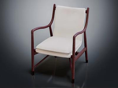 Comfortable Modern Leisure Chair With Wooden Frame White Cushioned Seat And Armrests 3d model