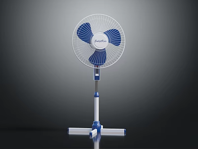 Modern Standing Fan With White And Blue Design And Stable Base And Stand Structure 3d model