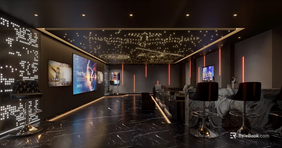 Modern Luxury KTV Room with Screens and Ambient Lighting 3d model 