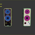 Modern Black And White Electronic Speakers With Gold Trim And Compact Design