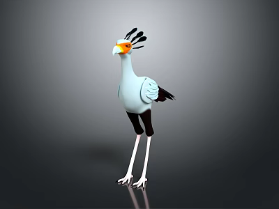 3D Cartoon Bird Character With Orange Beak Long Legs And Black White Feathers 3d model