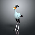 3D Cartoon Bird Character With Orange Beak Long Legs And Black White Feathers