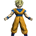 Game Movie Character With Blonde Hair Yellow Combat Suit Blue Inner Shirt Battle Stance
