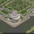 Modern Commercial Street With Unique Curved Roof Glass Facade And Spacious Plaza Area