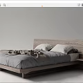 Modern Wooden Double Bed with Gray Bedding Pillows Blanket and Integrated Side Shelves