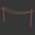 Wooden Decorative Poles With Wires And Red Insulators As Home Furniture Elements