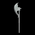 Silver Metal Battle Axe With Long Handle And Sharp Curved Blade Design 3d model