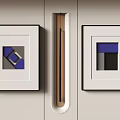 Abstract Paintings In White Frames Featuring Geometric Blue Gray Black Shapes As Wall Decor 3d model