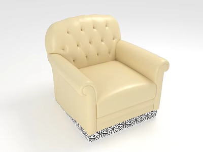Beige Leather Armchair with Tufted Back Rolled Arms and Black White Patterned Skirt 3d model
