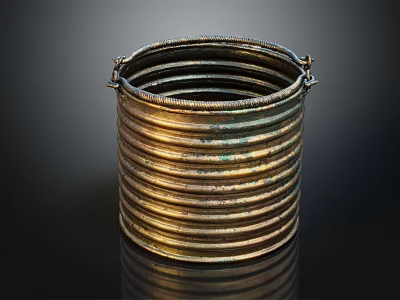 Ancient Brass Cylindrical Bracelet With Striped Design And Shiny Surface 3d model