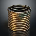 Ancient Brass Cylindrical Bracelet With Striped Design And Shiny Surface