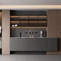 Elegant Modern Sideboard With LED Strip Lighting Marble Countertop Gray Cabinet Doors And Open Design