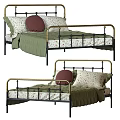 Stylish Double Bed With Black Gold Metal Frame Floral Pillows And Green Quilt Design
