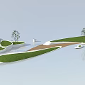 Modern Tree Pit Design with Green Lawn Small Trees and Curved Pathway 3d model