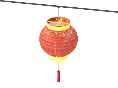 Red Paper Lantern With Yellow Rim And Red Tassel Hanging Decorative Living Accessory 3d model