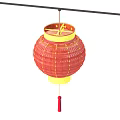 Red Paper Lantern With Yellow Rim And Red Tassel Hanging Decorative Living Accessory
