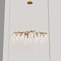 Elegant Crystal Chandelier With Transparent Glass Strips And Golden Metal Hanging In Modern Interior