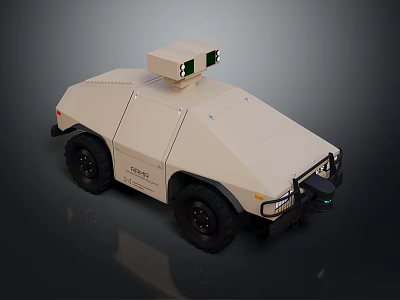 Beige Unmanned Security Vehicle With Four Wheels And Top Green Lights 3d model