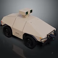 Beige Unmanned Security Vehicle With Four Wheels And Top Green Lights