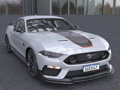 White Ford Mustang Sporty Coupe With Black Red Stripes And Bold Front Design 3d model