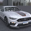 White Ford Mustang Sporty Coupe With Black Red Stripes And Bold Front Design