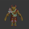 Muscular Minotaur Mythical Warrior Character Standing With Armour Chains And Leather Skirt