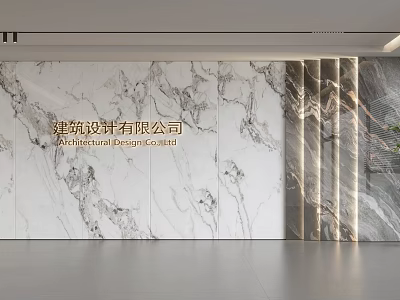 Modern Marble Feature Wall With Golden Architectural Design Text And Lighting 3d model