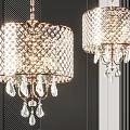 Elegant Modern Crystal Chandeliers With Grid Design Shades And Hanging Crystal Pendants