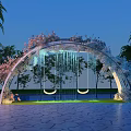 Outdoor Playground Equipment With Arched Swings Flower Decoration Palm Trees And Night Lighting
