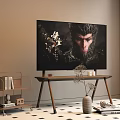 Modern TV On Wooden Stand In Living Room With Decorative Vase And Bookshelf