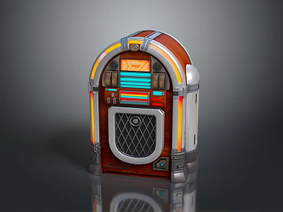 Vintage Electronic Jukebox With Wooden Finish Colorful Lights And Control Panel 3d model