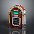 Vintage Electronic Jukebox With Wooden Finish Colorful Lights And Control Panel