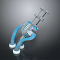 Industrial Mechanical Device With Blue Pipes White Base And Metal Structure