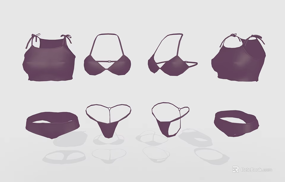 Various Styles Of Women's Swimwear Including Bikini Tops And Bottoms Designs 3d model 