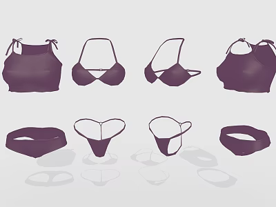 Various Styles Of Women's Swimwear Including Bikini Tops And Bottoms Designs 3d model