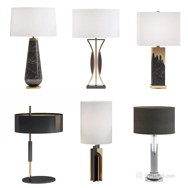 Modern Table Lamps With Diverse Base Styles And Colored Lamp Shades 3d model