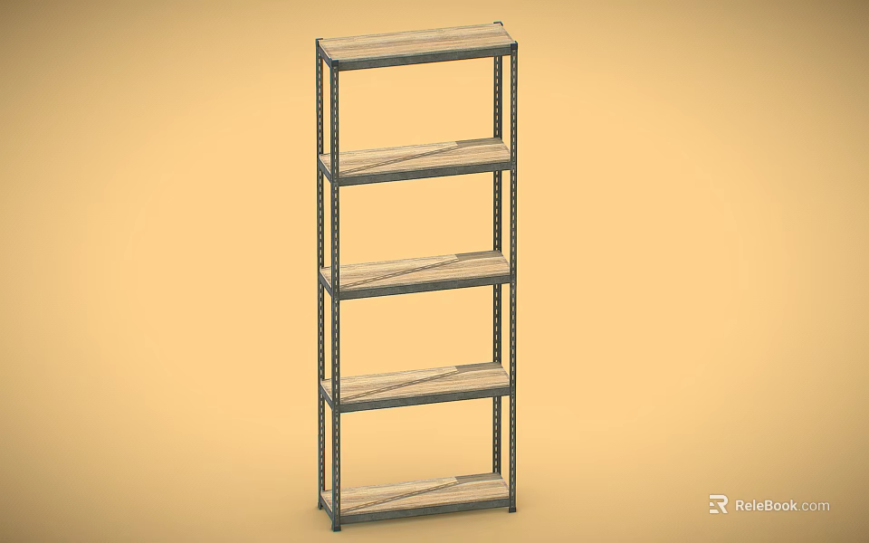 Industrial Equipment Metal Storage Rack With Five Wooden Shelves And Sturdy Frame 3d model 