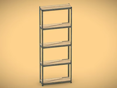 Industrial Equipment Metal Storage Rack With Five Wooden Shelves And Sturdy Frame 3d model