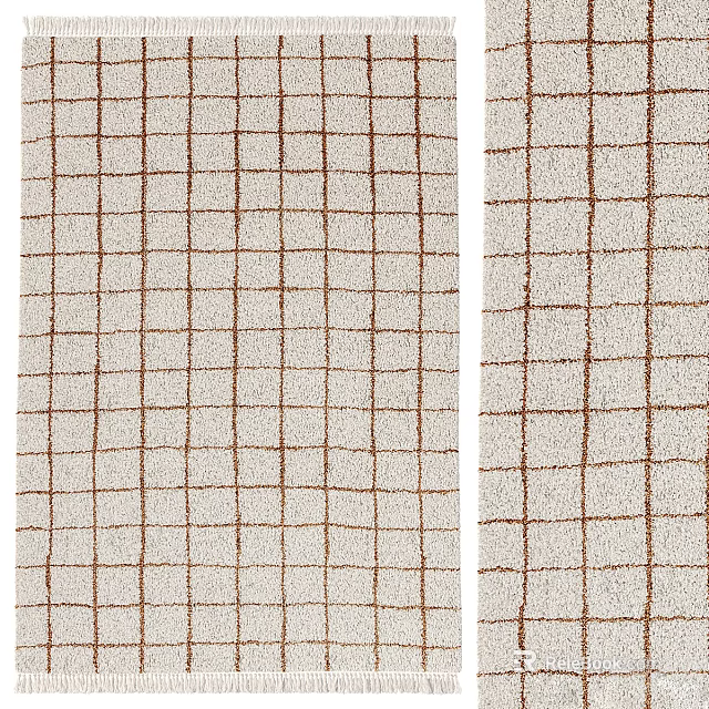 Square Rug with Grid Pattern Beige Background and Brown Lines for Modern Indoor Decor 3d model