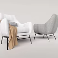 White And Gray Accent Chairs With Checkered Pillow Brown Throw Blanket And Metal Legs