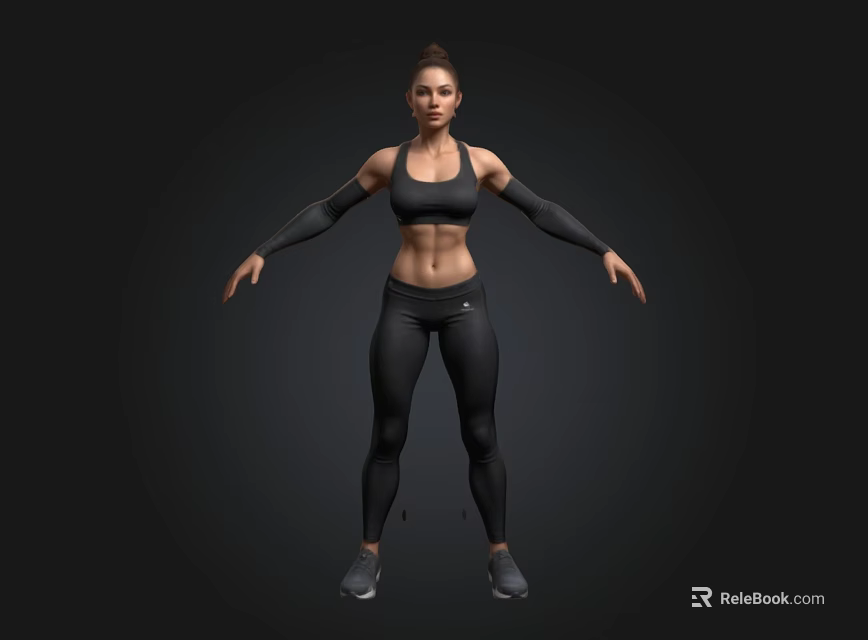 Fitness Woman In Black Sportswear Tight Pants And Arm Sleeves 3d model 