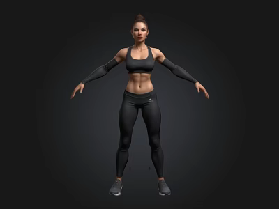 Fitness Woman In Black Sportswear Tight Pants And Arm Sleeves 3d model