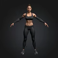 Fitness Woman In Black Sportswear Tight Pants And Arm Sleeves