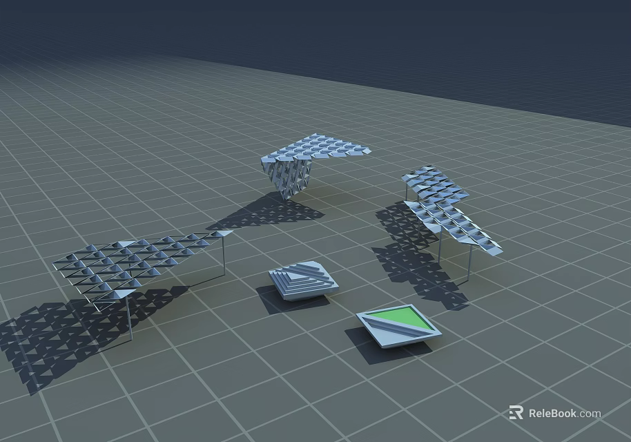 Various Modern Outdoor Sunshade Canopy Designs with Geometric Structures in 3D Architectural Models 3d model