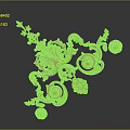 Golden Decorative 3D Model With Intricate Curved Scrolls Flowers And Balls