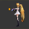 Anime Game Character With Orange Twin Tails Cat Ear Headband White Dress And Star Decorations