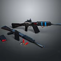 Black And Blue Rifles With Magazine And Bullets On