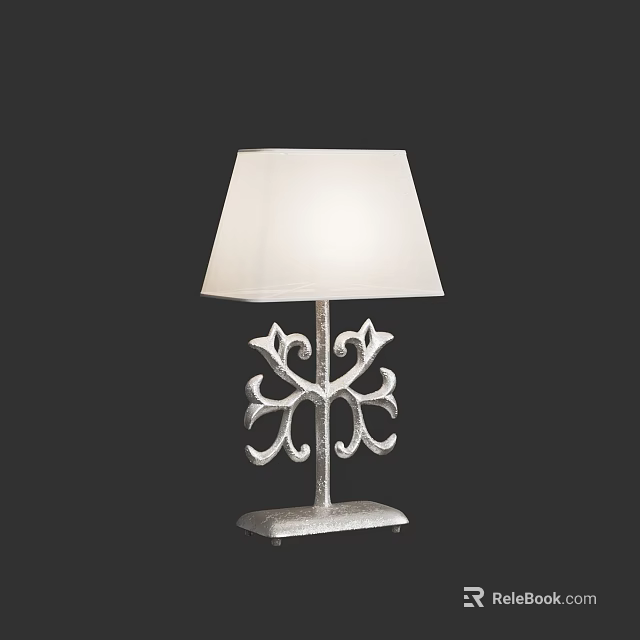 Elegant Table Lamp With White Fabric Shade And Intricate Metal Base Design 3d model 