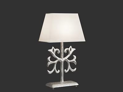 Elegant Table Lamp With White Fabric Shade And Intricate Metal Base Design 3d model