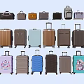 Assorted Luggage and Bags Collection Including Rolling Suitcases and Handbags in Multiple Colors